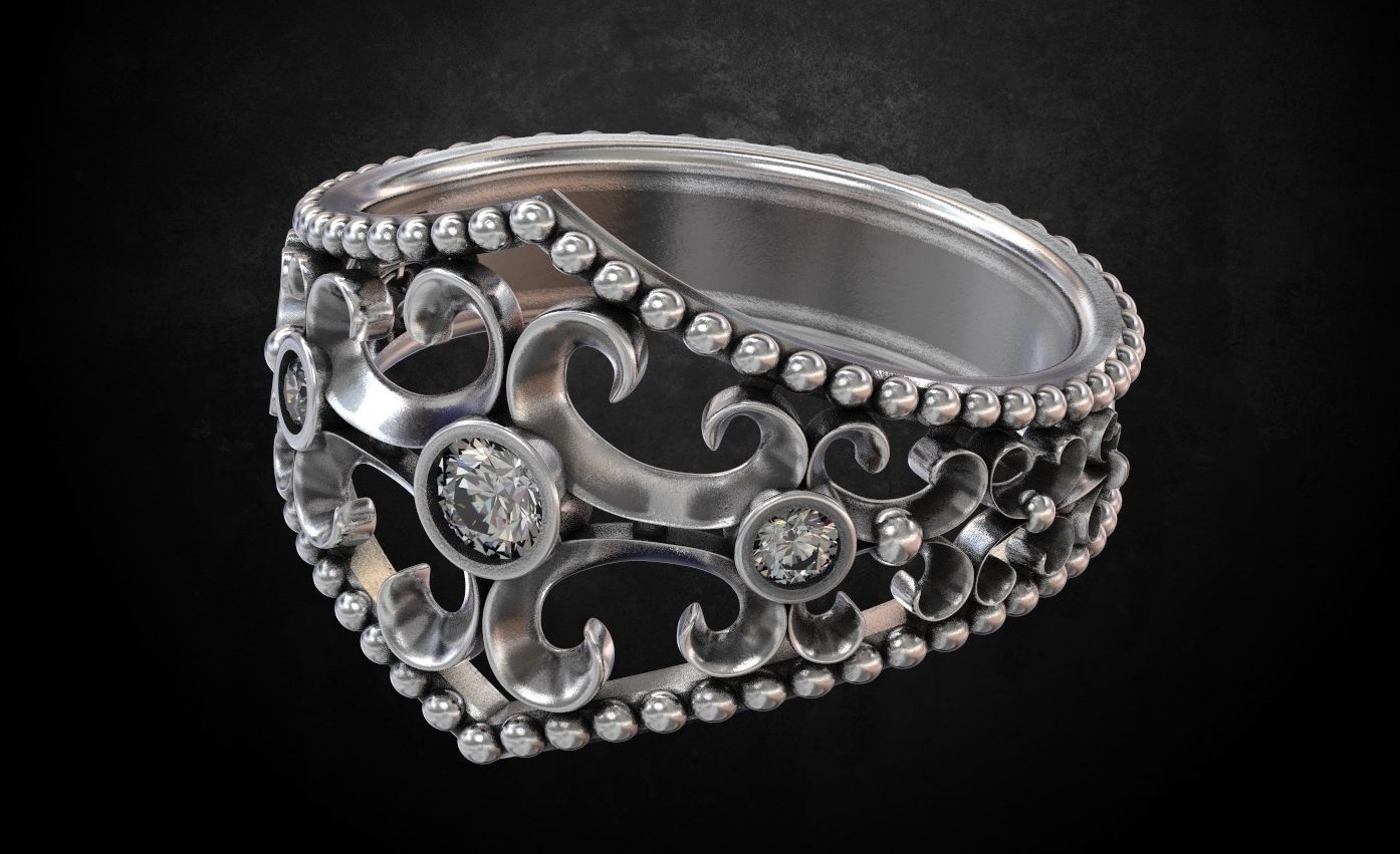 Ring with patterns and stones many size 181 3D print model_6