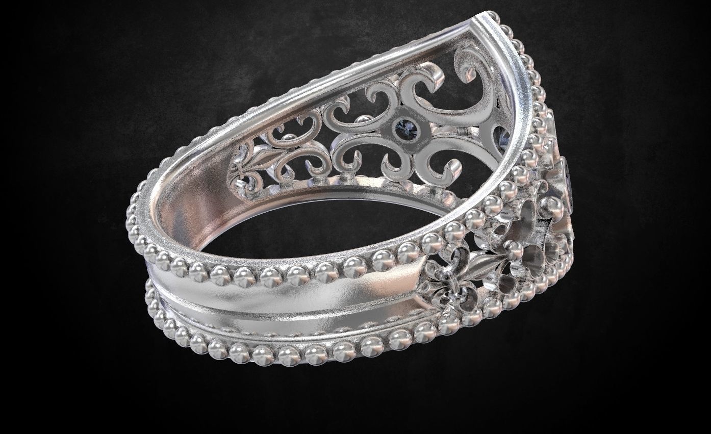 Ring with patterns and stones many size 181 3D print model_7