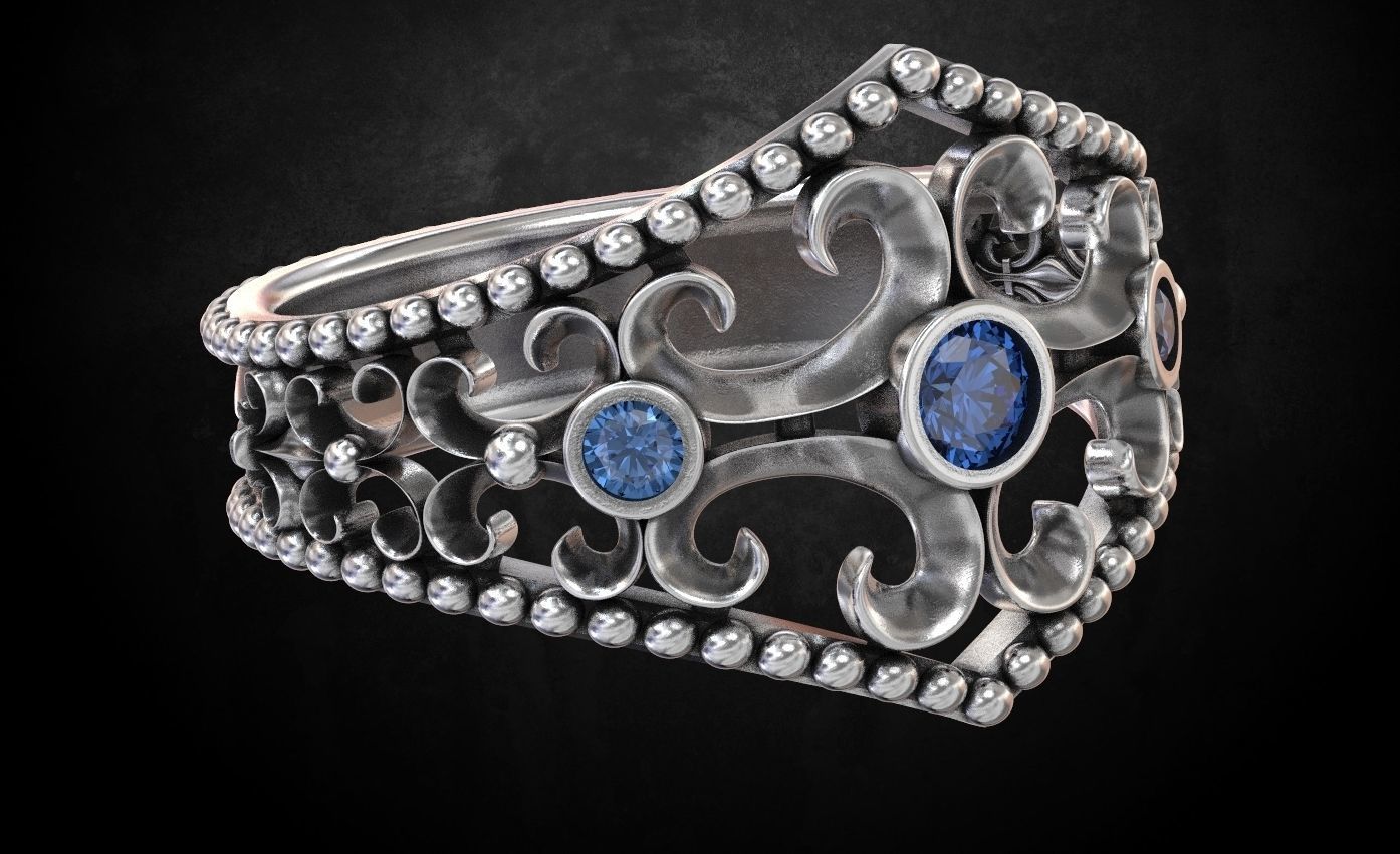 Ring with patterns and stones many size 181 3D print model_5