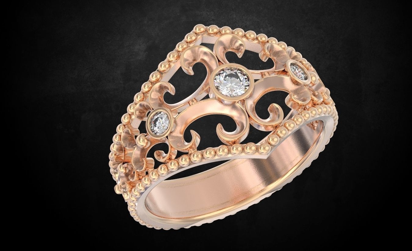 Ring with patterns and stones many size 181 3D print model_1