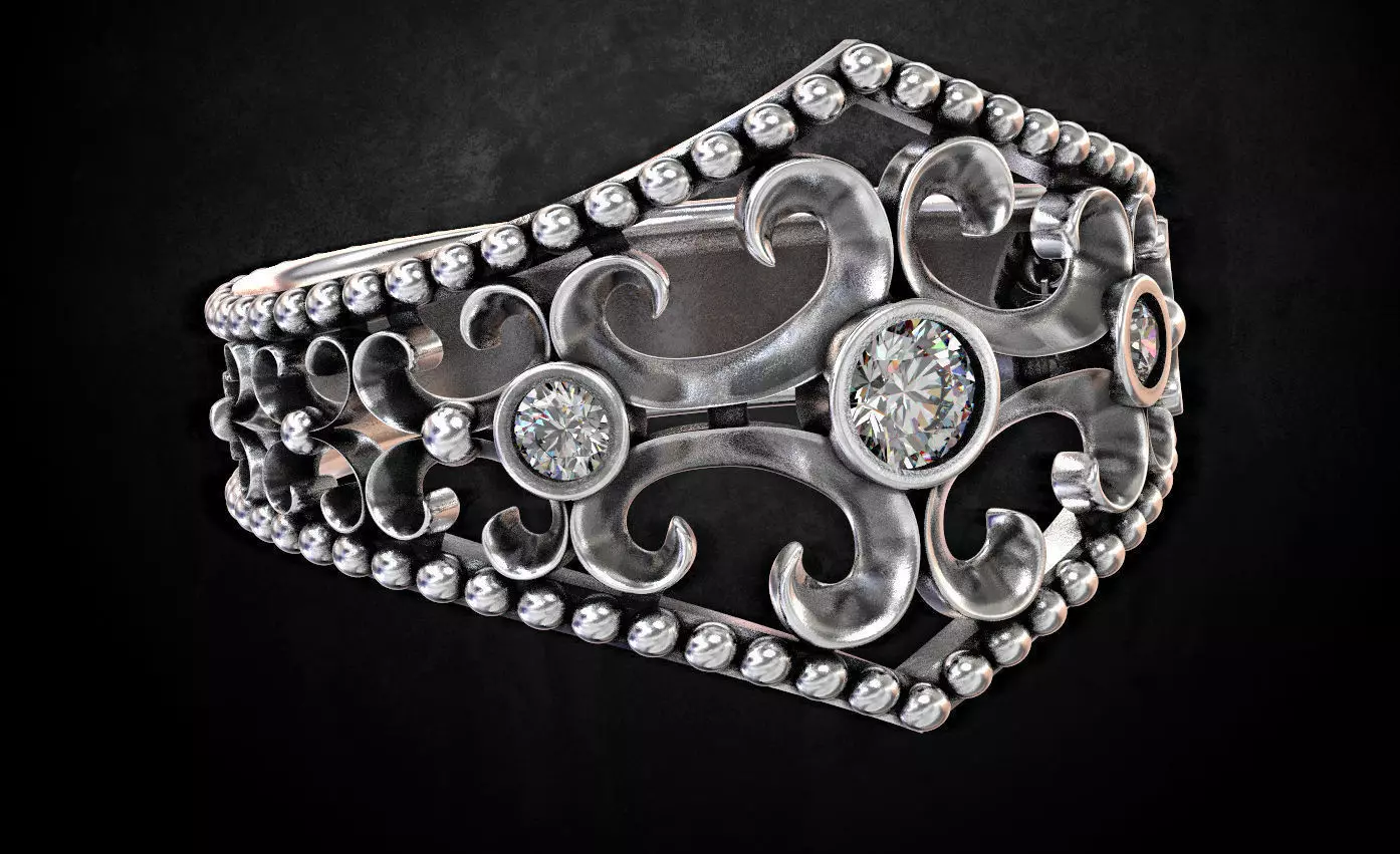 Ring with patterns and stones many size 181 3D print model_0