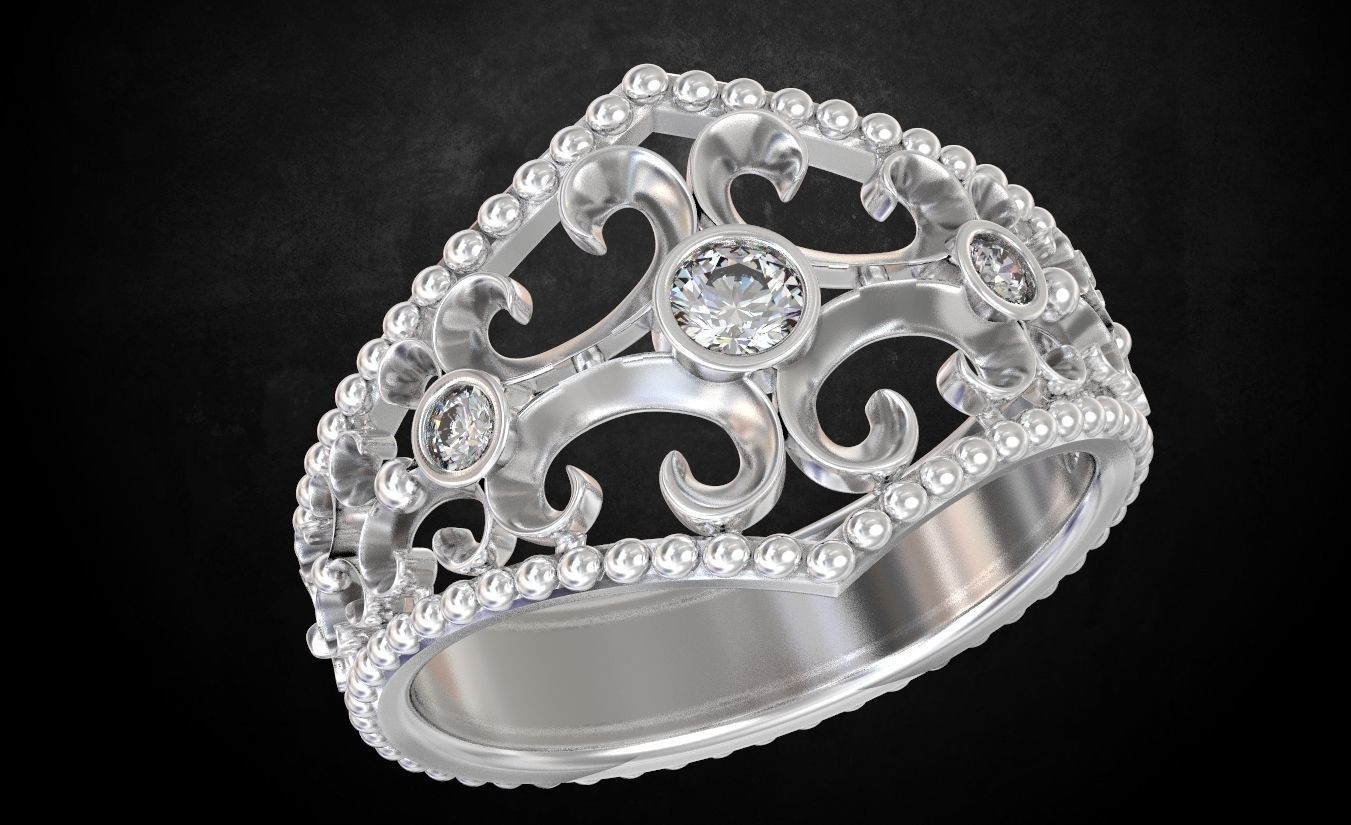 Ring with patterns and stones many size 181 3D print model_10