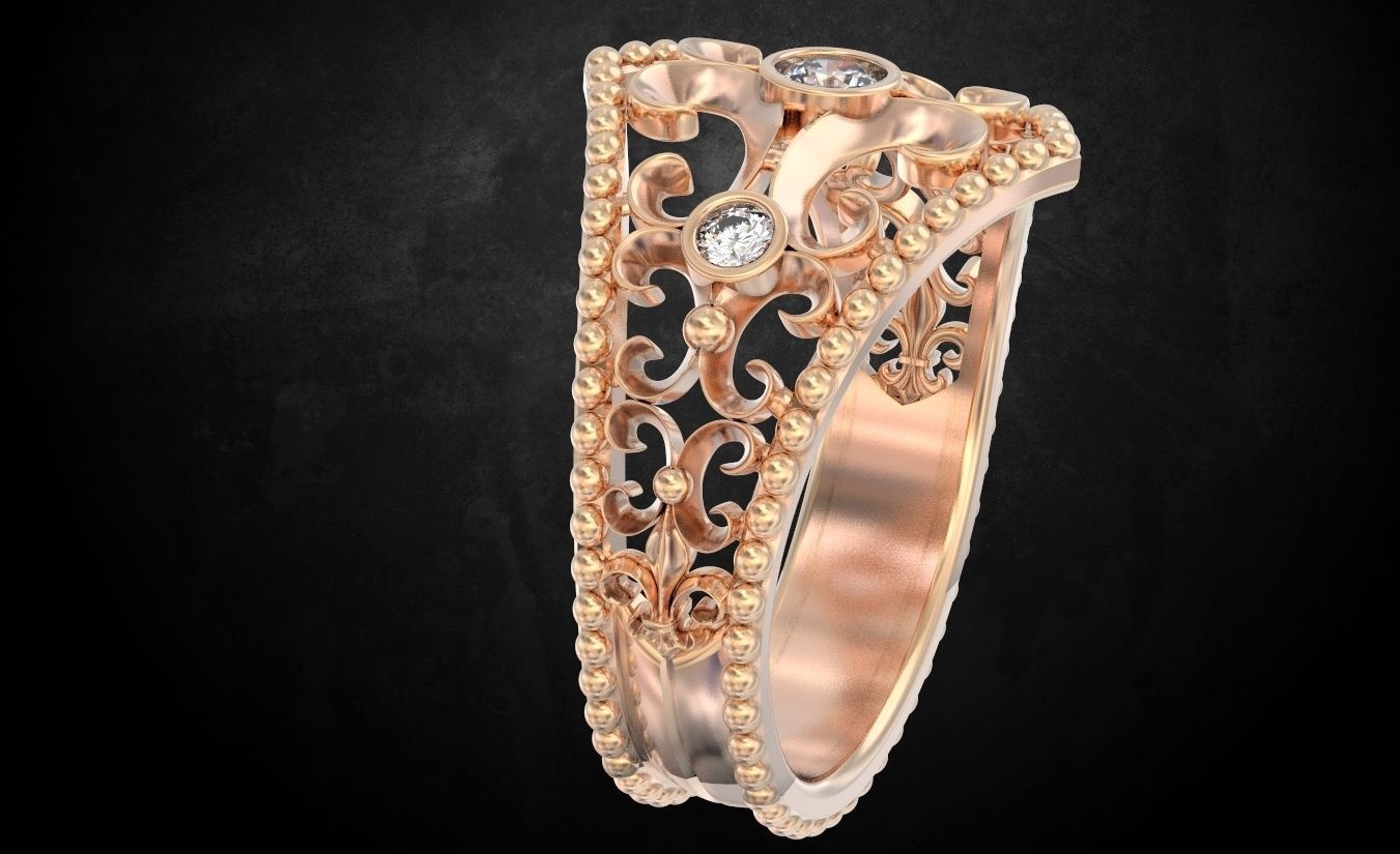 Ring with patterns and stones many size 181 3D print model_11