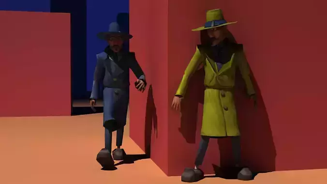 Spy low poly game-ready model man in coat Low-poly 3D model