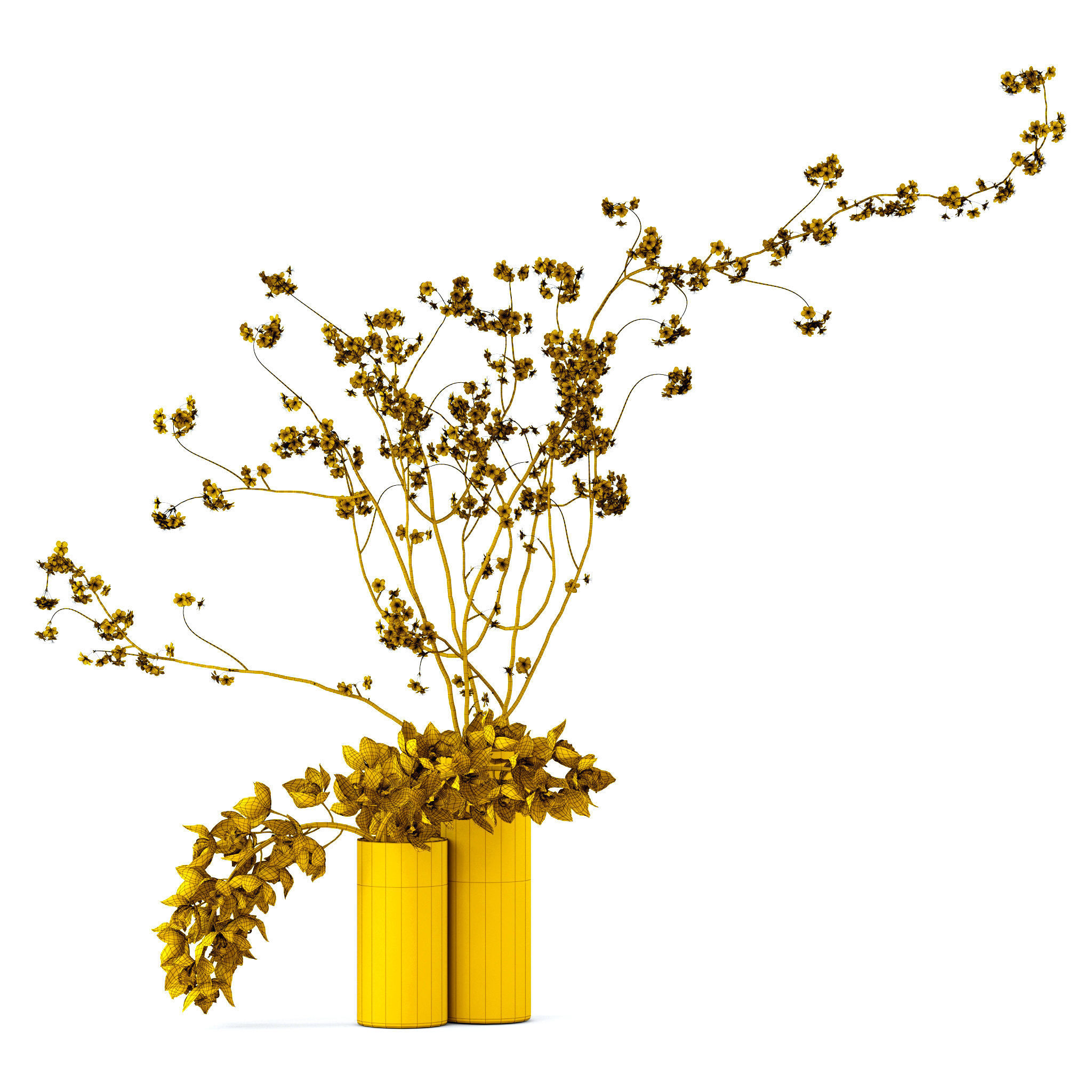 Cymbidium orchid and cherry branches 3D model_7