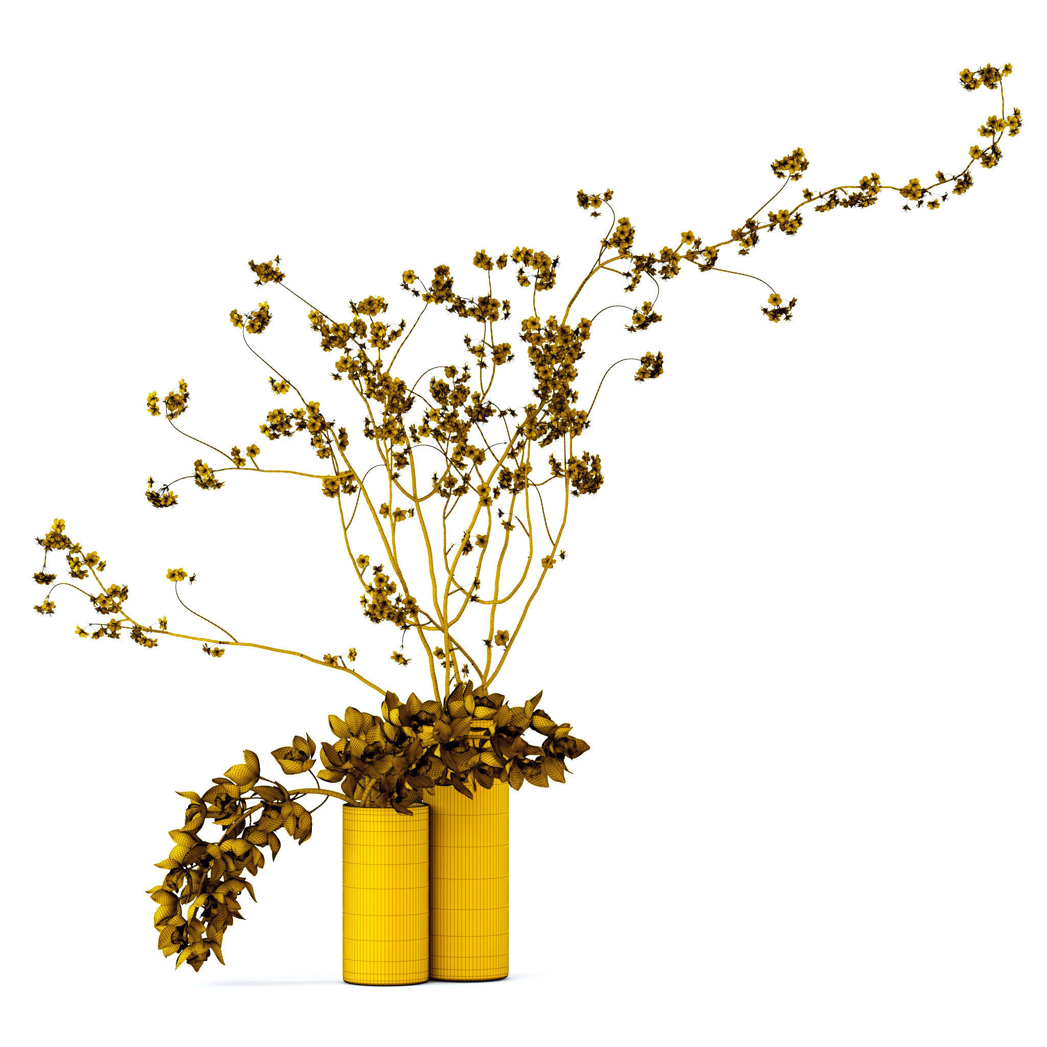 Cymbidium orchid and cherry branches 3D model_8