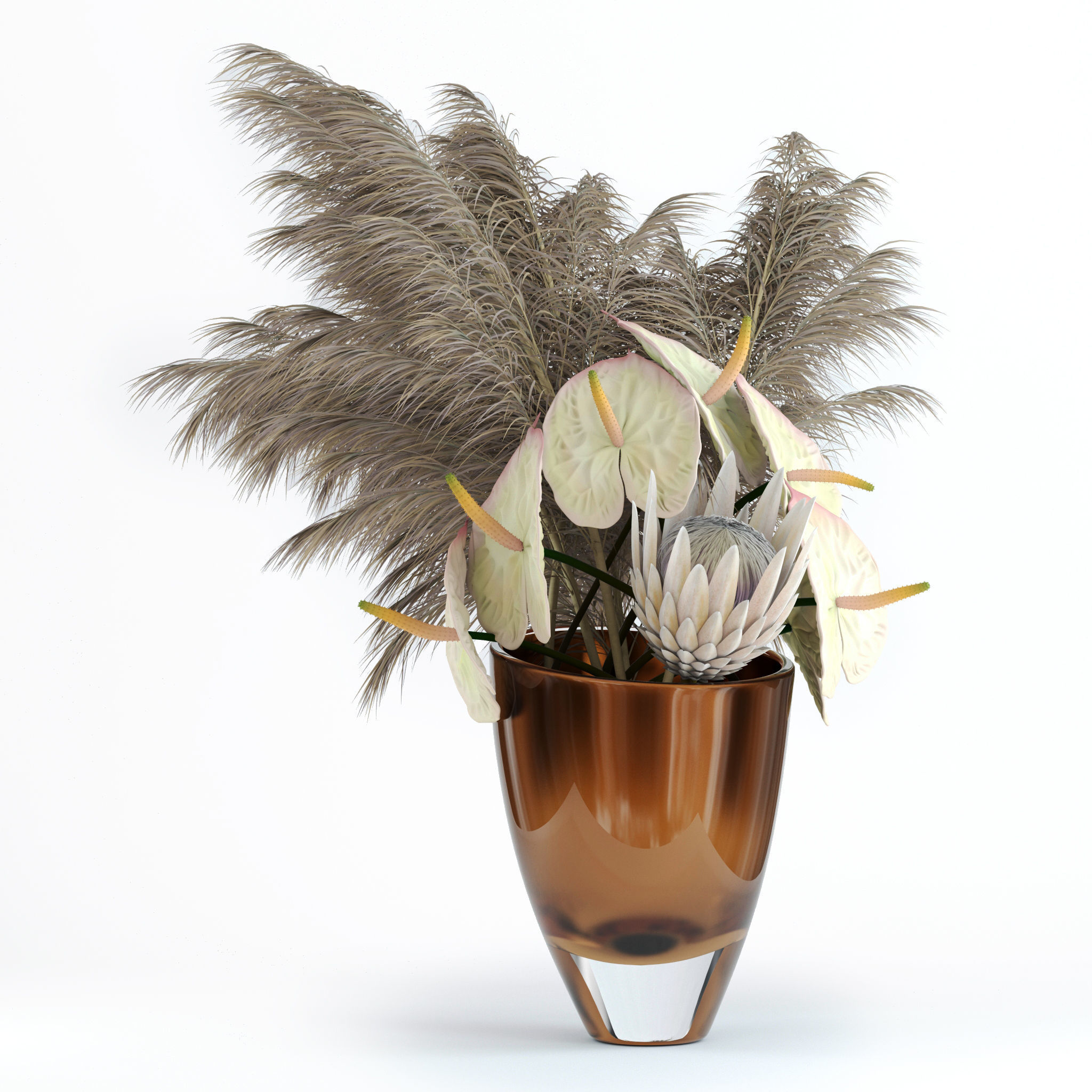 Anthuriums and Protea with Pampas grass 3D model_5