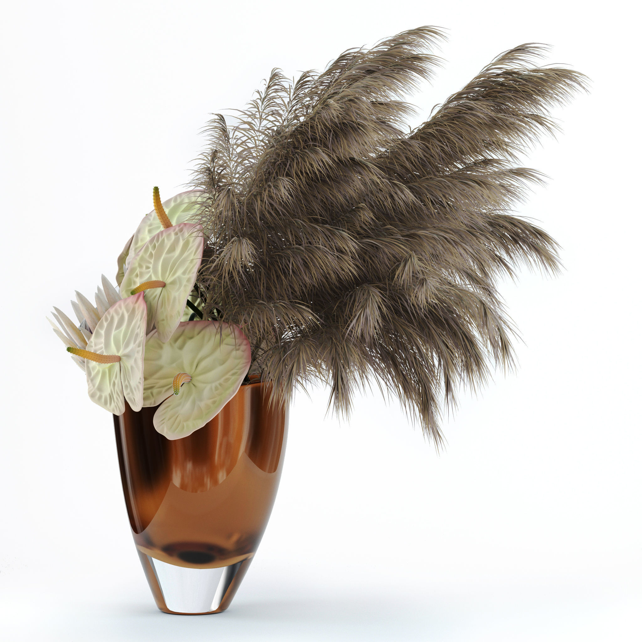 Anthuriums and Protea with Pampas grass 3D model_3