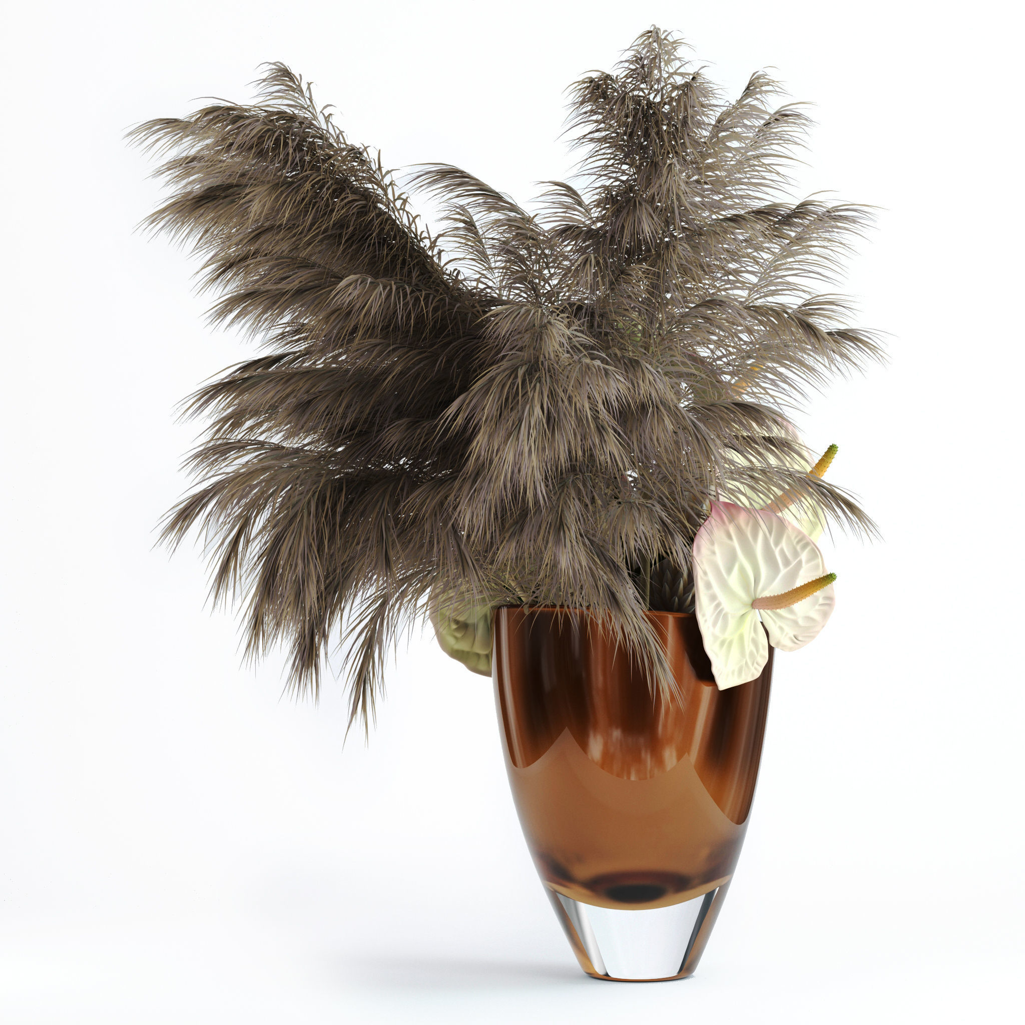 Anthuriums and Protea with Pampas grass 3D model_1