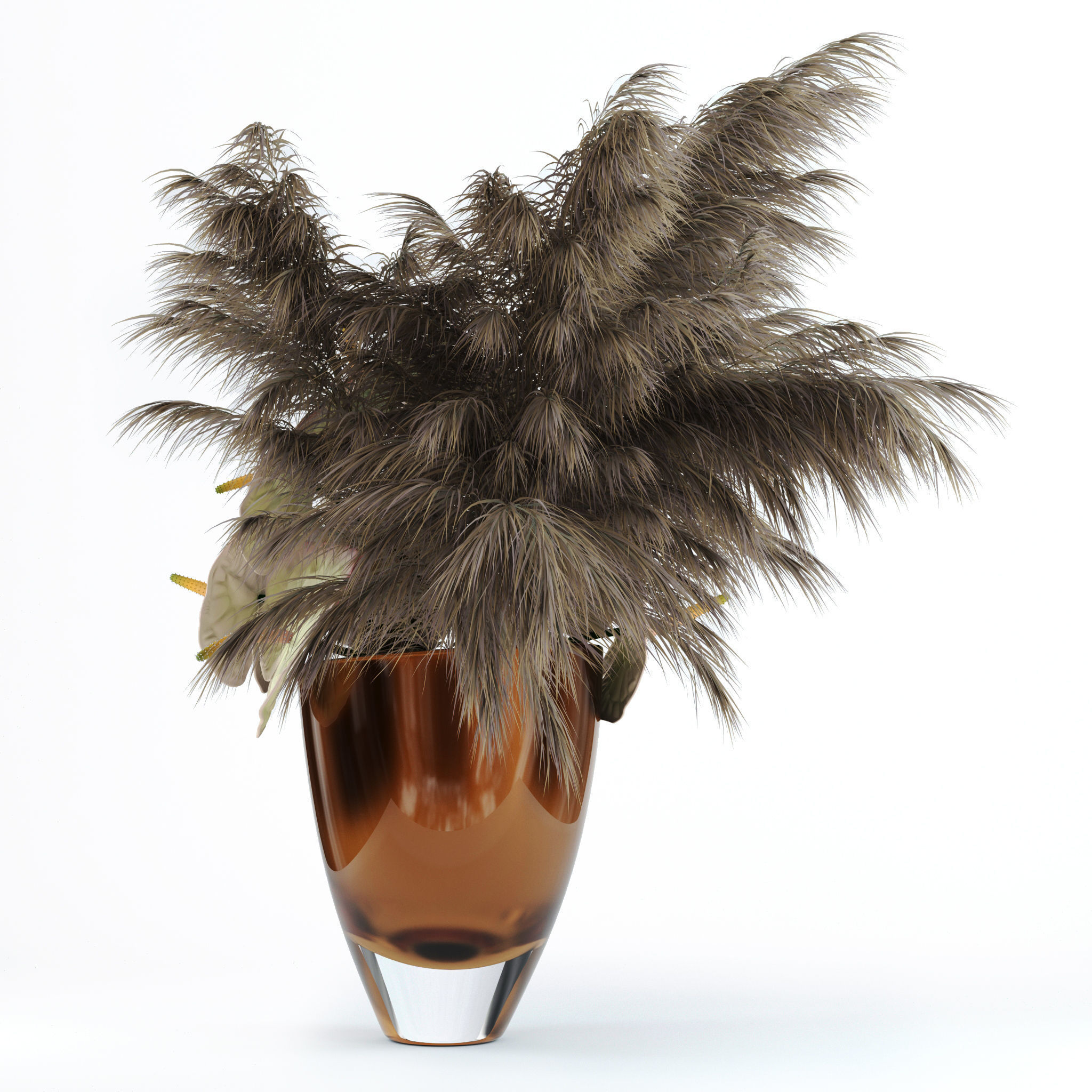 Anthuriums and Protea with Pampas grass 3D model_2