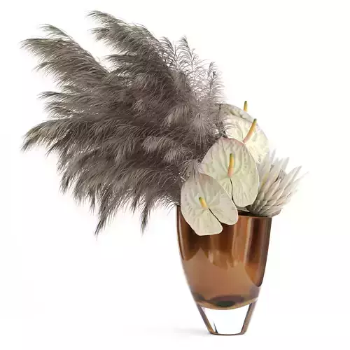 Anthuriums and Protea with Pampas grass 3D model
