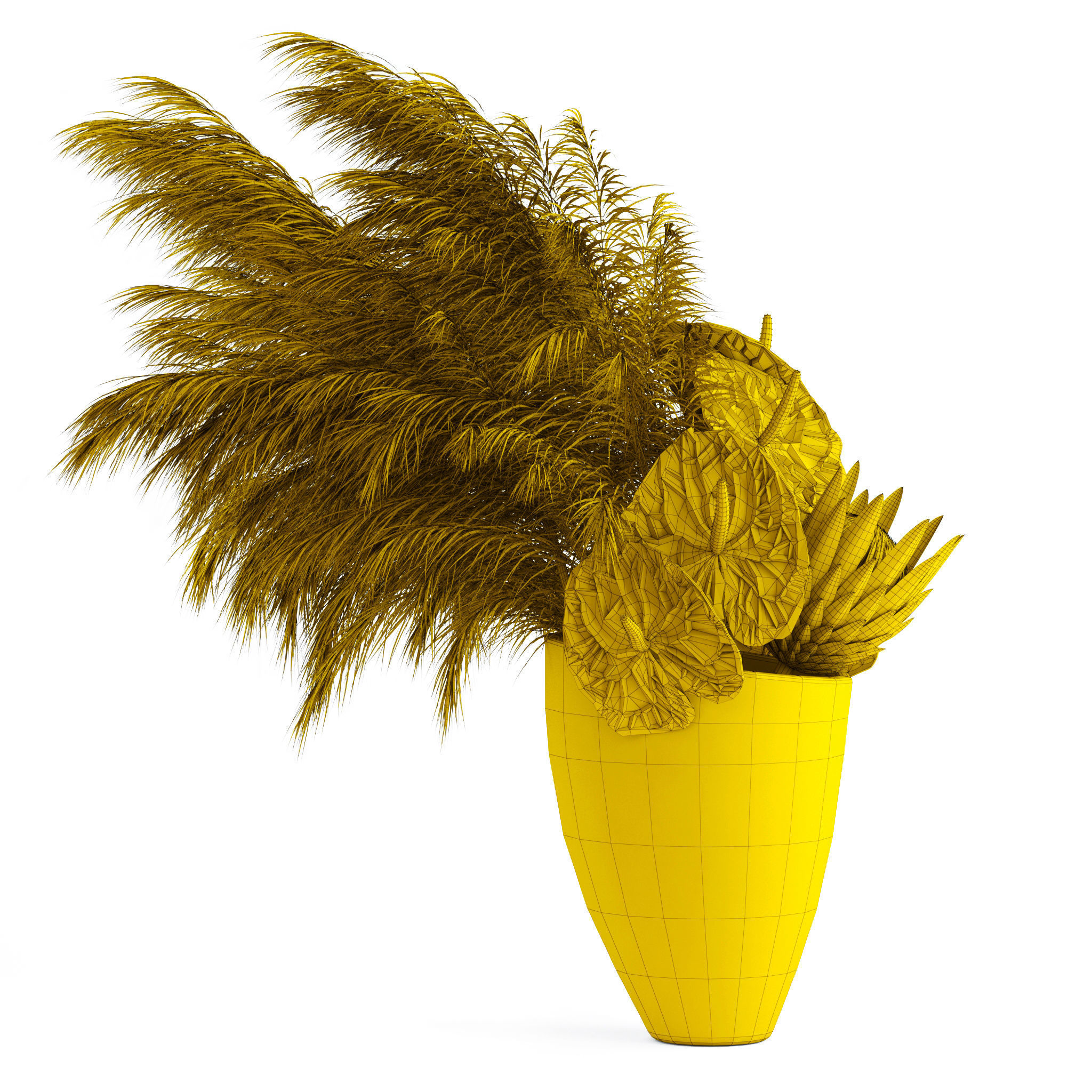 Anthuriums and Protea with Pampas grass 3D model_8