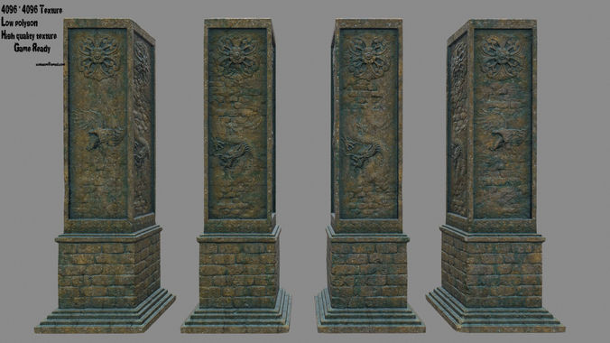 pillar 9 set of four stone pillars Low-poly 3D model
