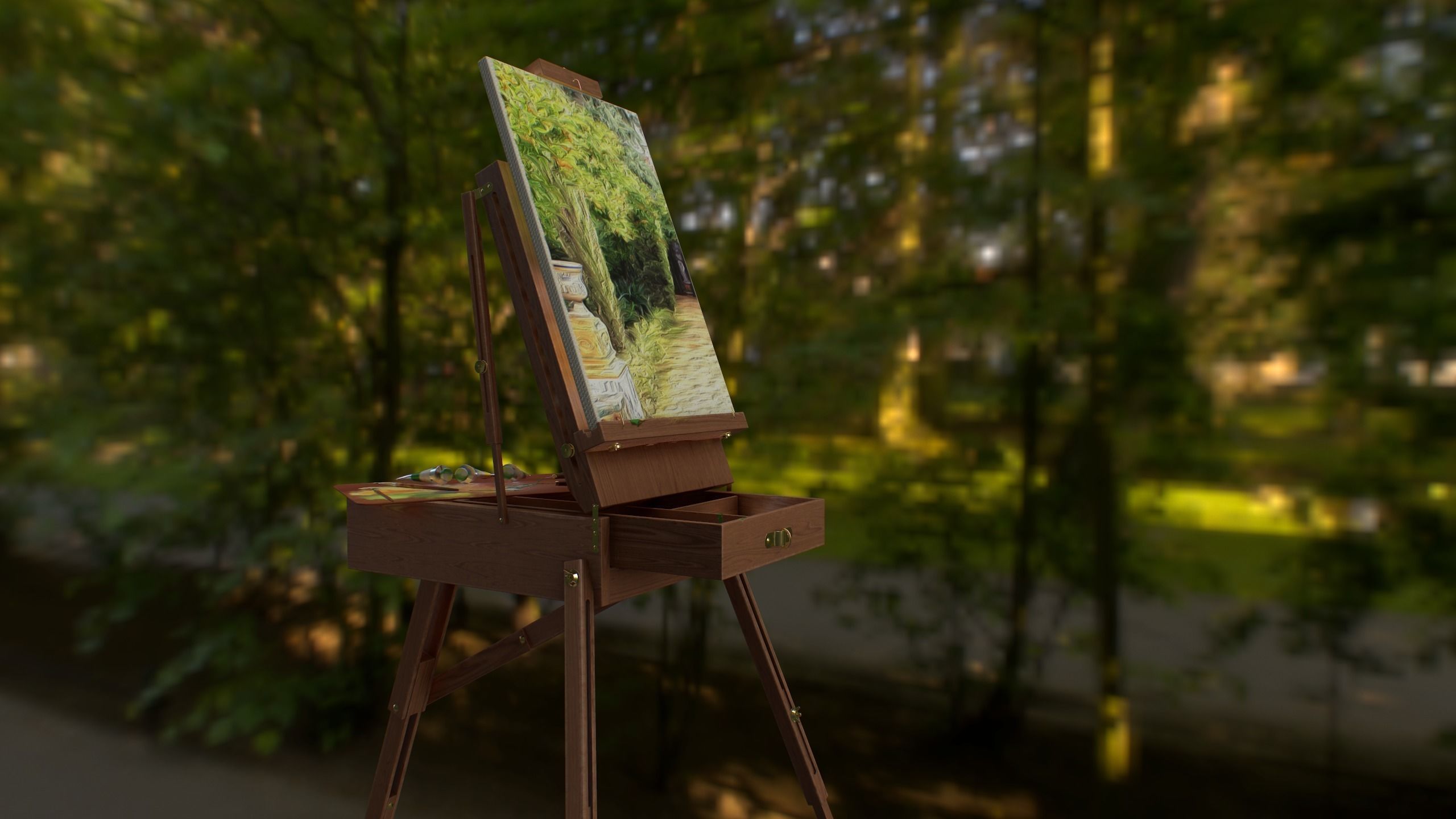 French Style Portable Easel 3D model_4