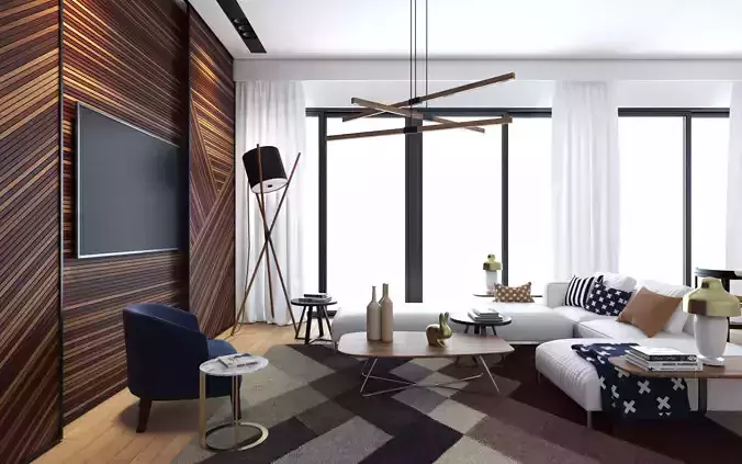 The Inspire living room 3D model scene with 3DS Max and VRay 