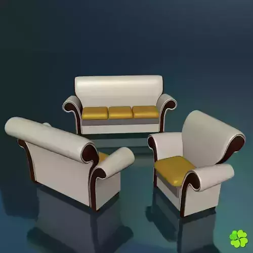 Leather set sofas low poly Low-poly 3D model