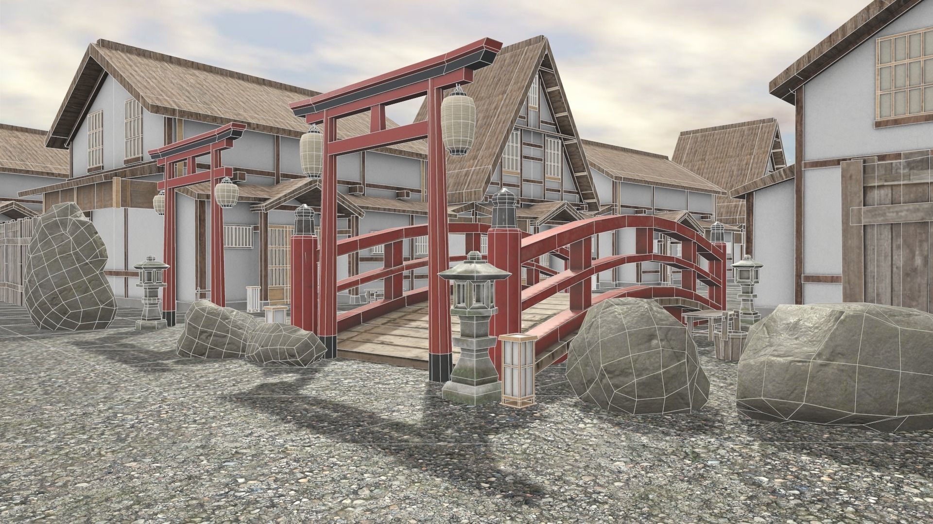 Japanese Architecture Low-poly 3D model_1