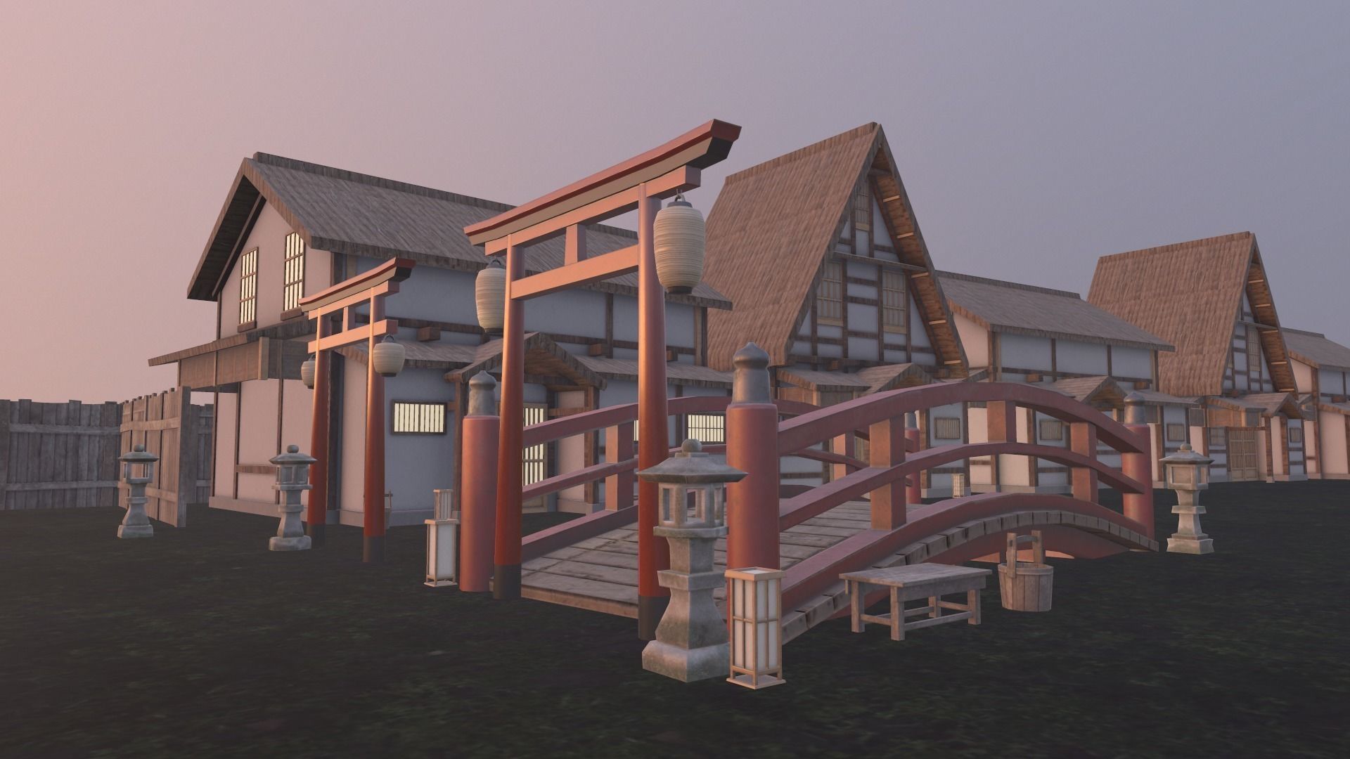 Japanese Architecture Low-poly 3D model_2