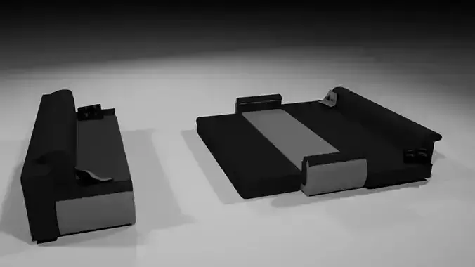 Sofa and bed with pillows