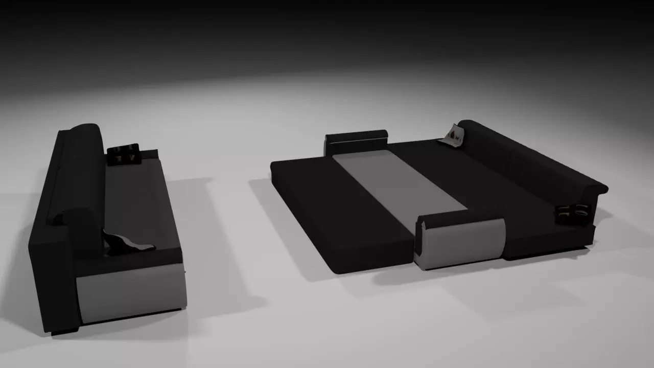 Sofa and bed with pillows Free 3D model_0