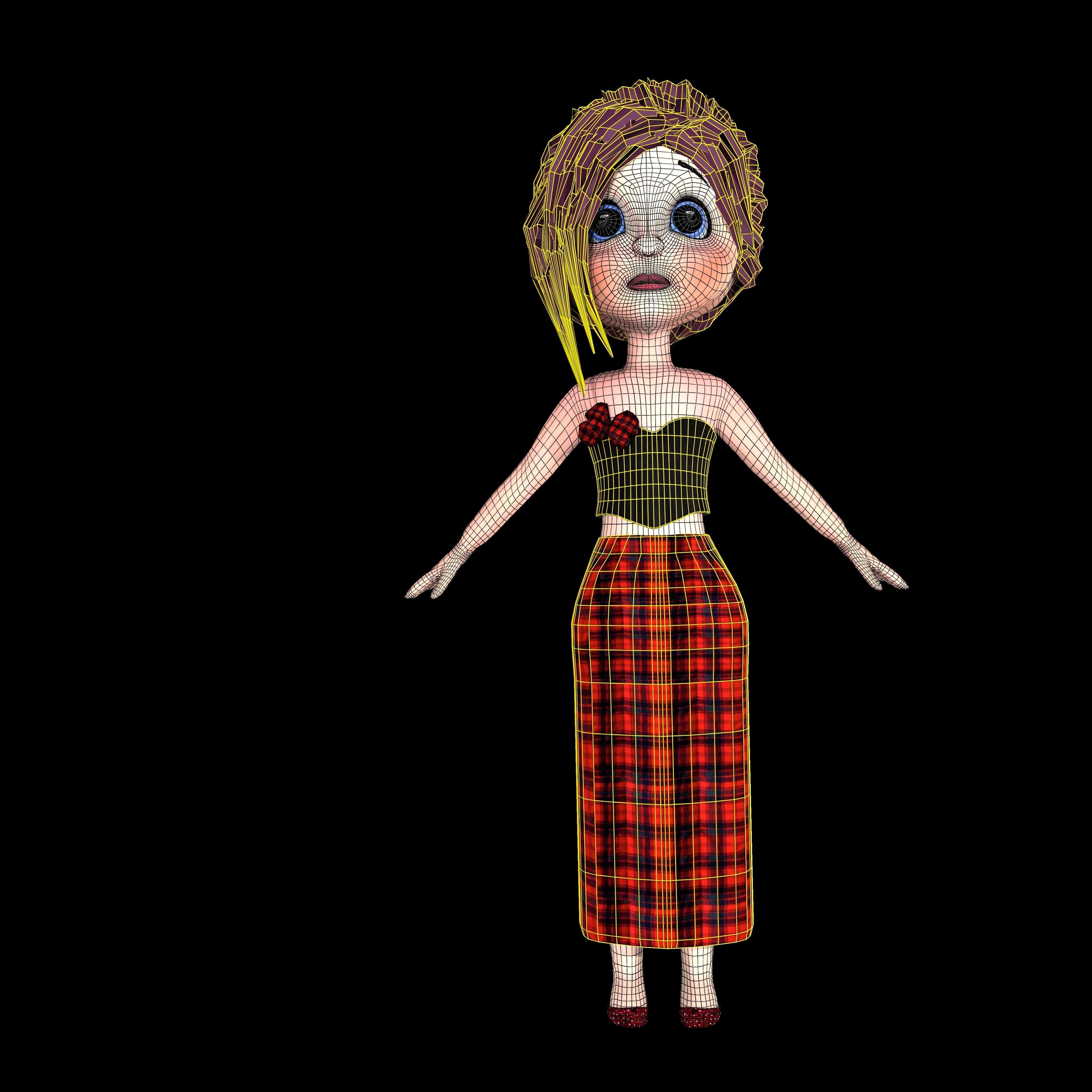 Low poly Girl model with 24 dresses Low-poly 3D model_25