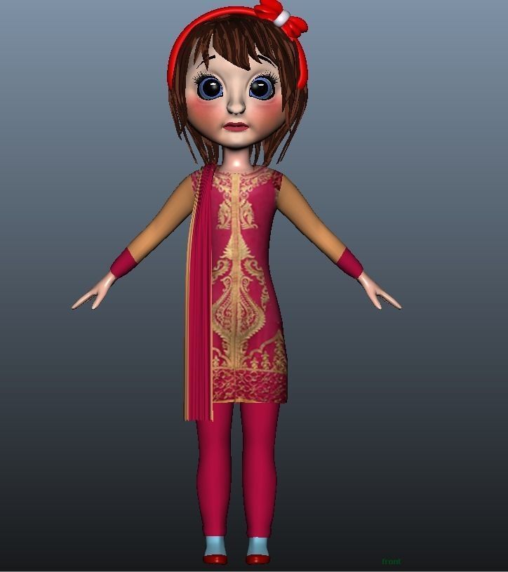 Low poly Girl model with 24 dresses Low-poly 3D model_2