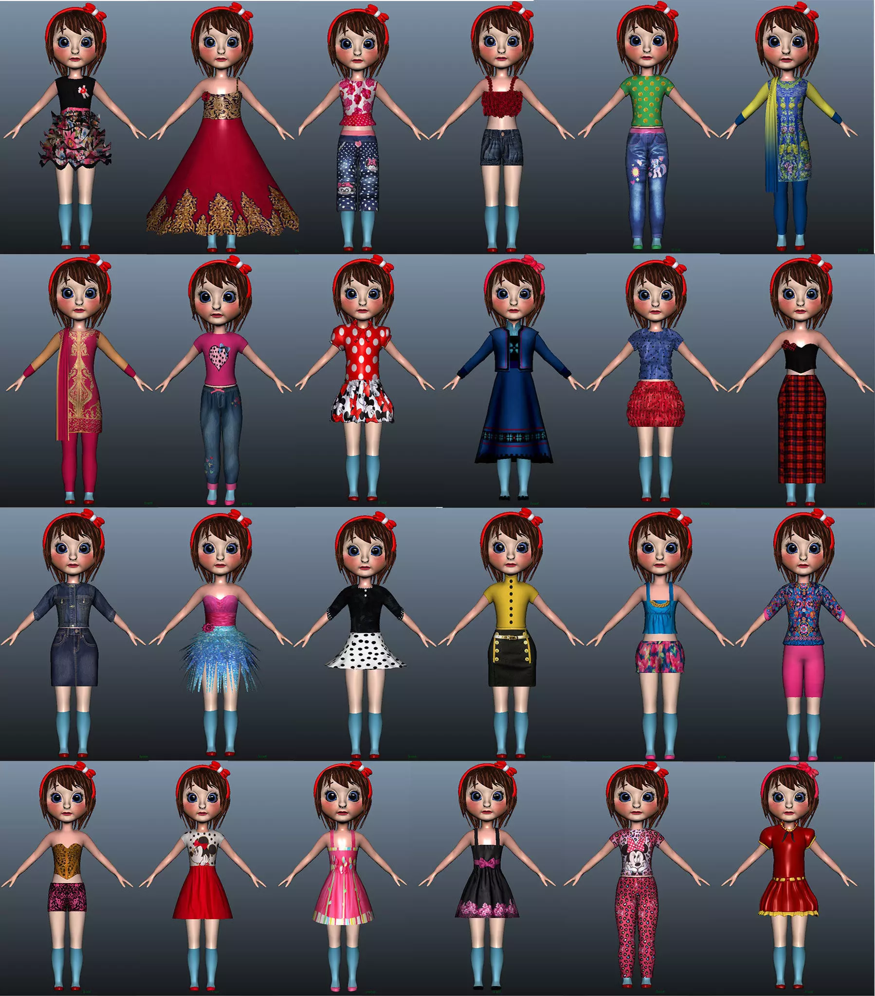 Low poly Girl model with 24 dresses Low-poly 3D model_0