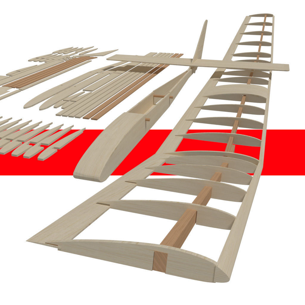 Balsa wood glider parts 3D model_1