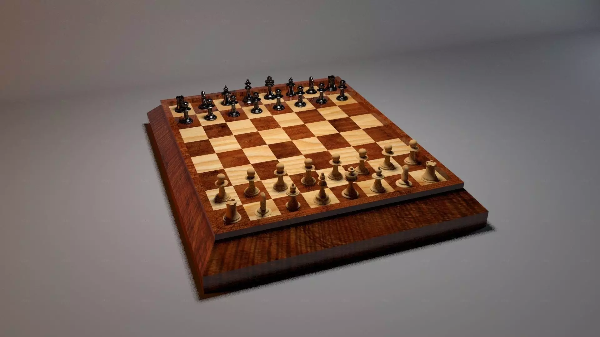 Wooden Chess Set 3D model_0