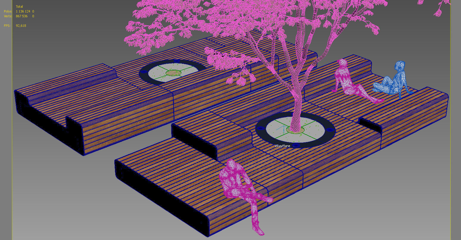 street bench and tree wind animation 3D model_7