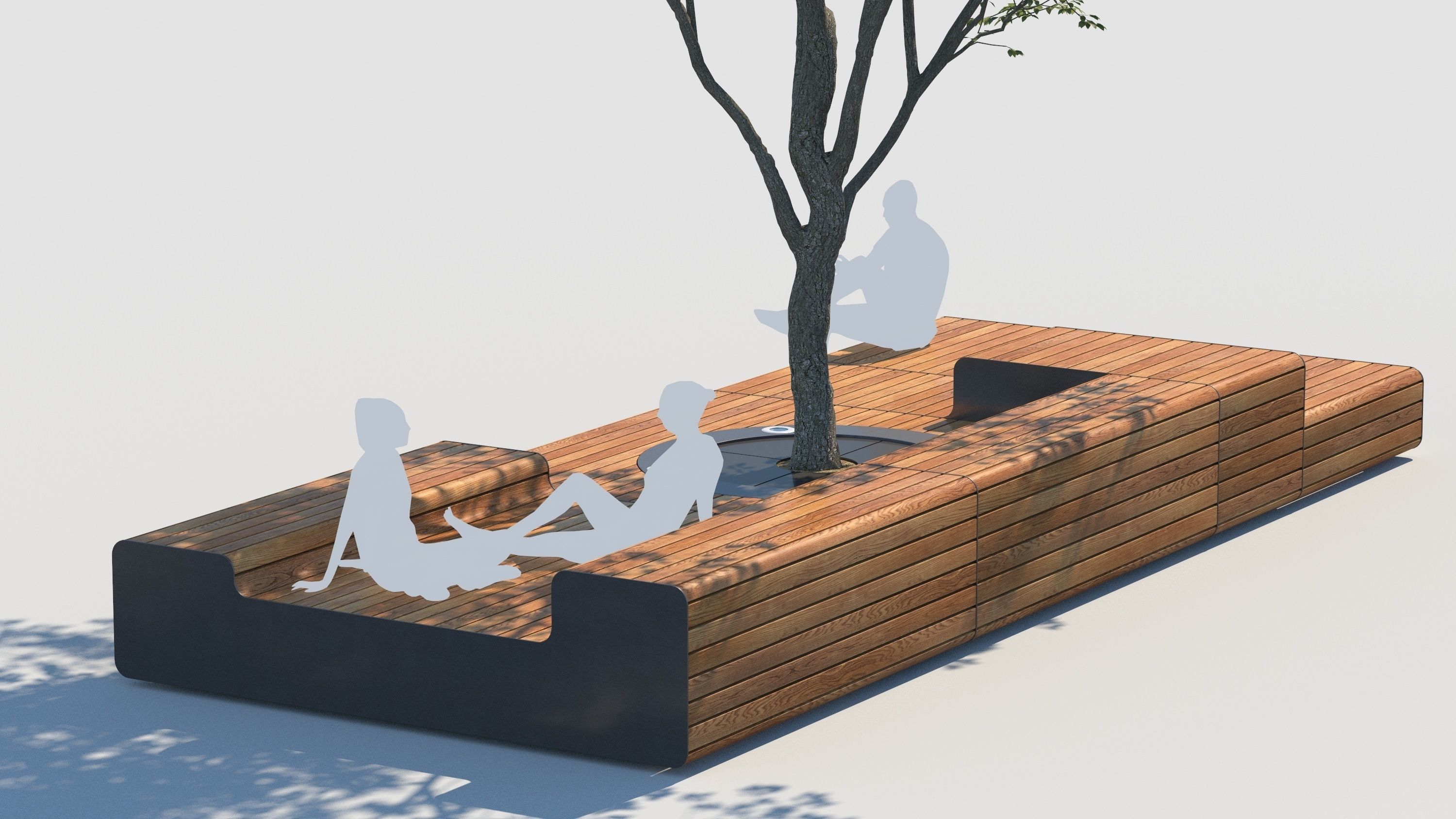 street bench and tree wind animation 3D model_2