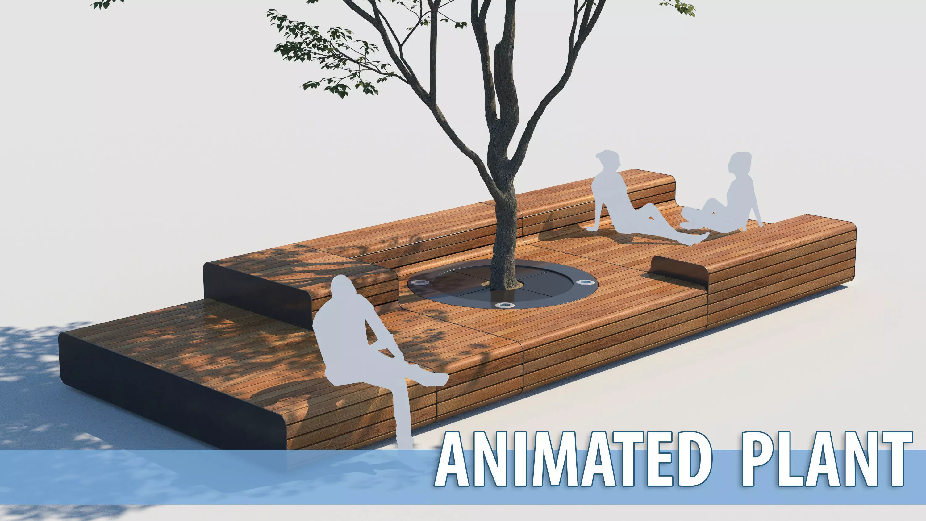 street bench and tree wind animation 3D model_0