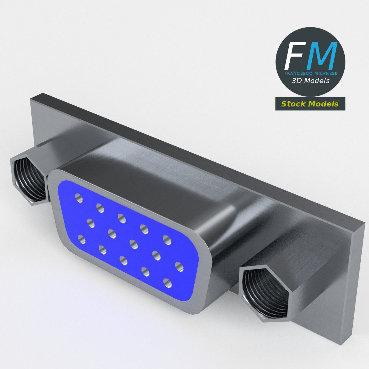 VGA female connector 1 3D model_2