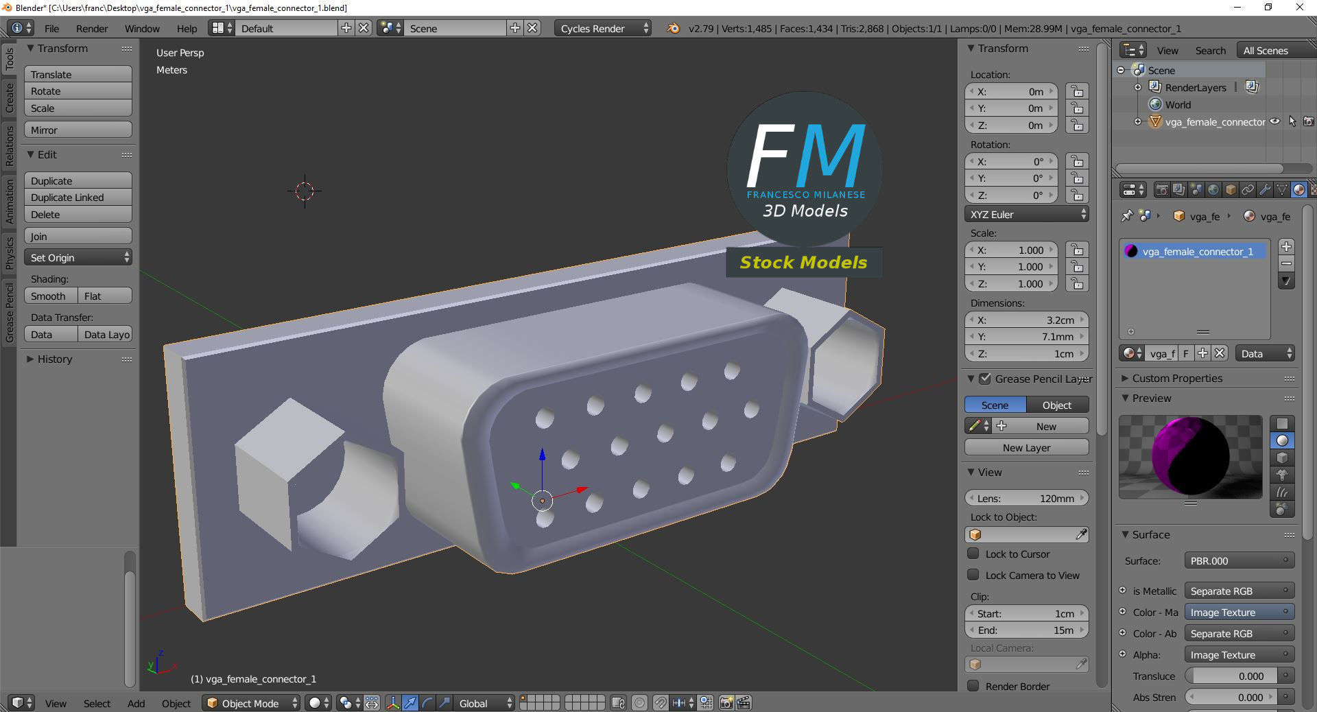 VGA female connector 1 3D model_9