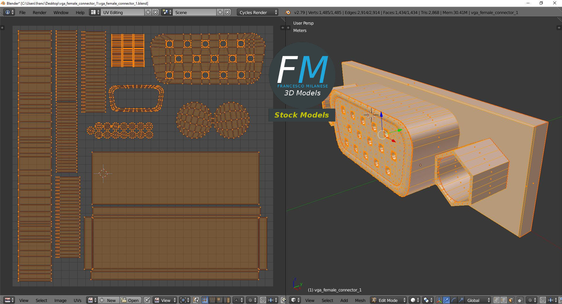 VGA female connector 1 3D model_10