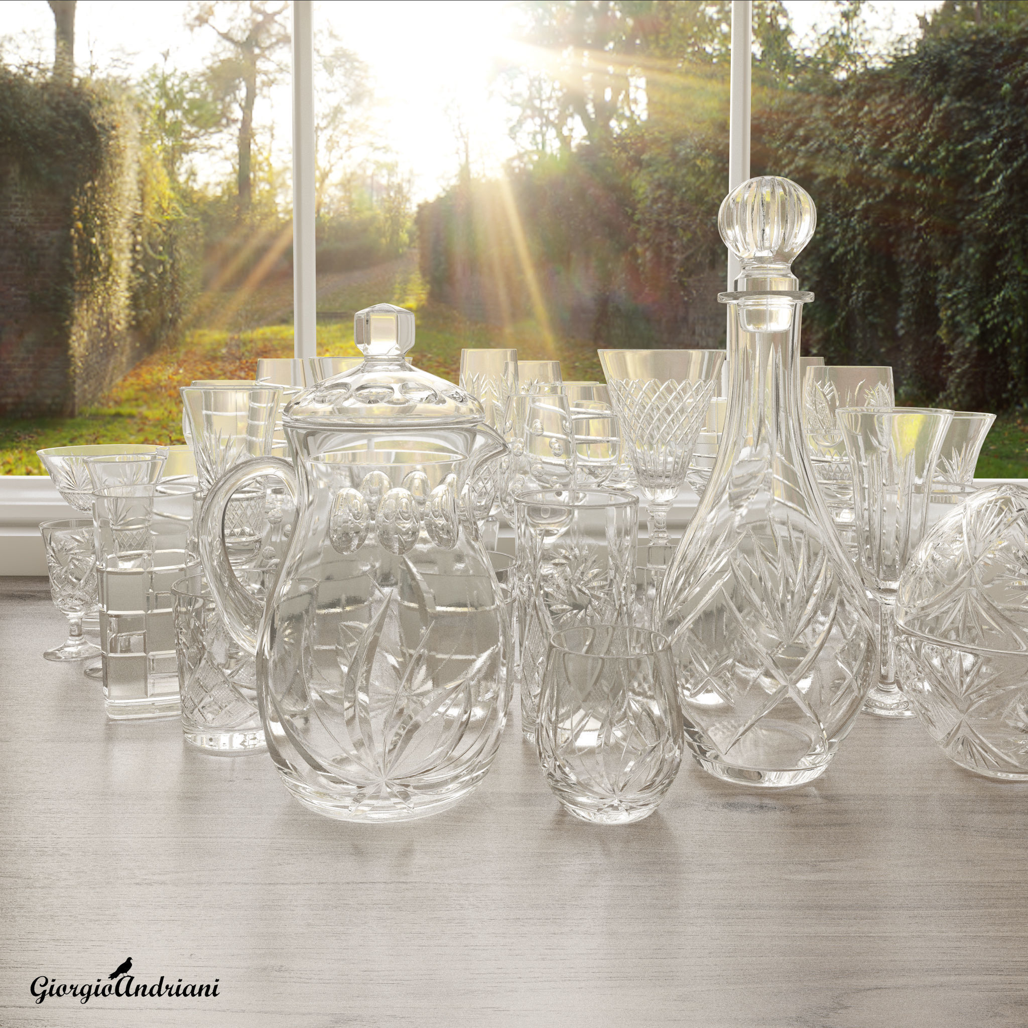 Set 6207 three glass decanters Low-poly 3D model_4