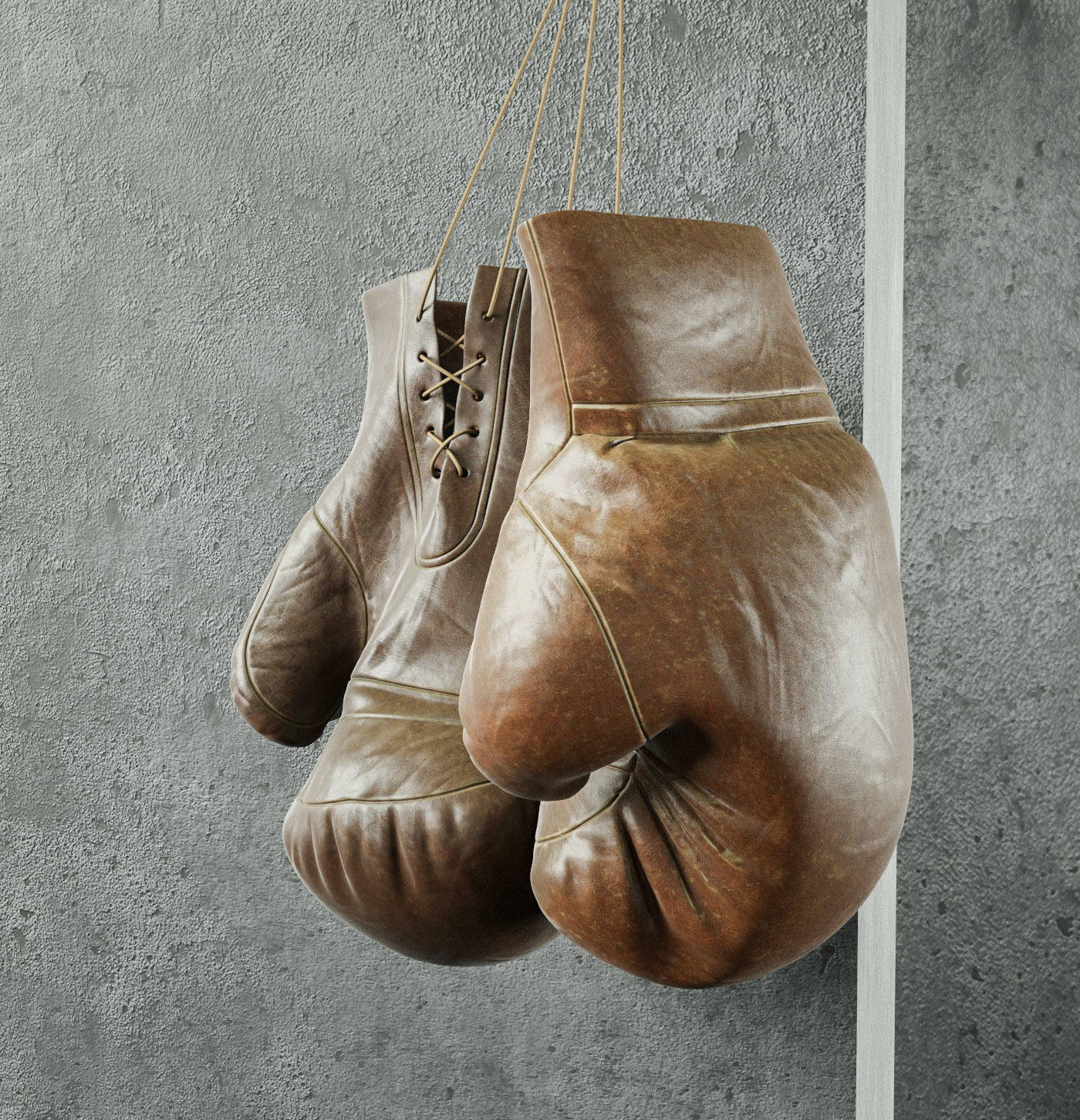 Old leather boxing equipment  3D model_2