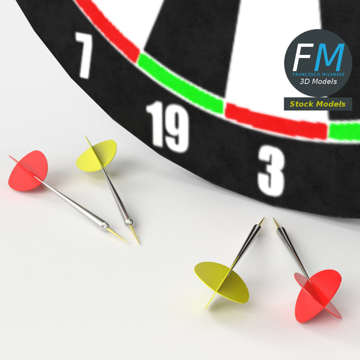 Darts with target 1 3D model_5