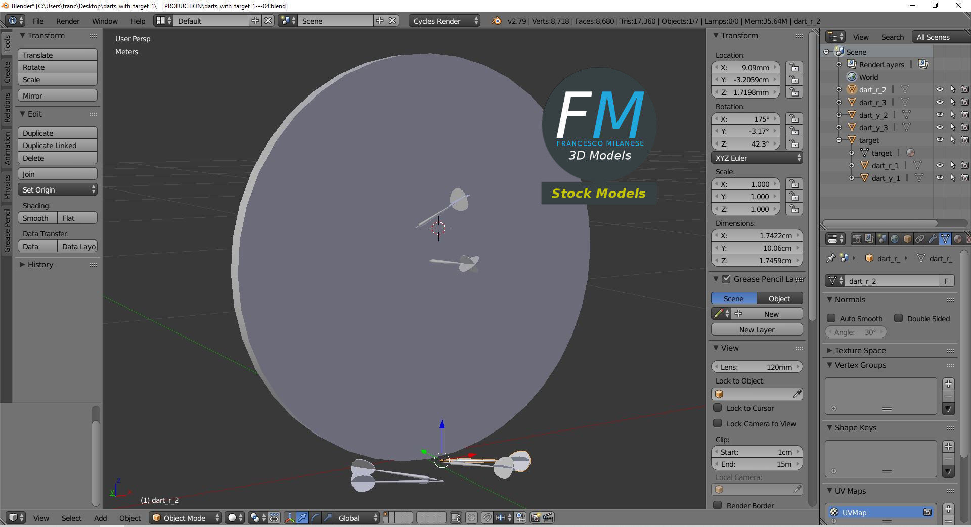 Darts with target 1 3D model_9
