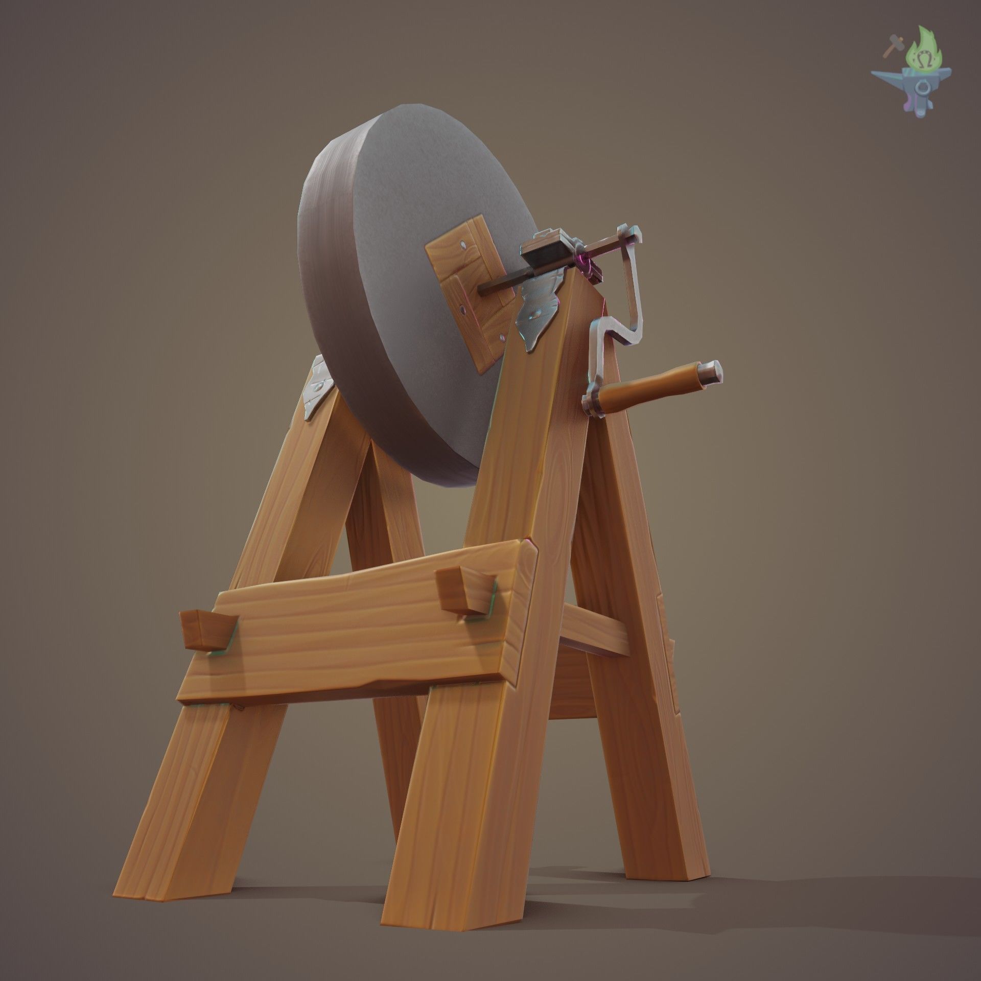 Medieval Grindstone Low-poly 3D model_17