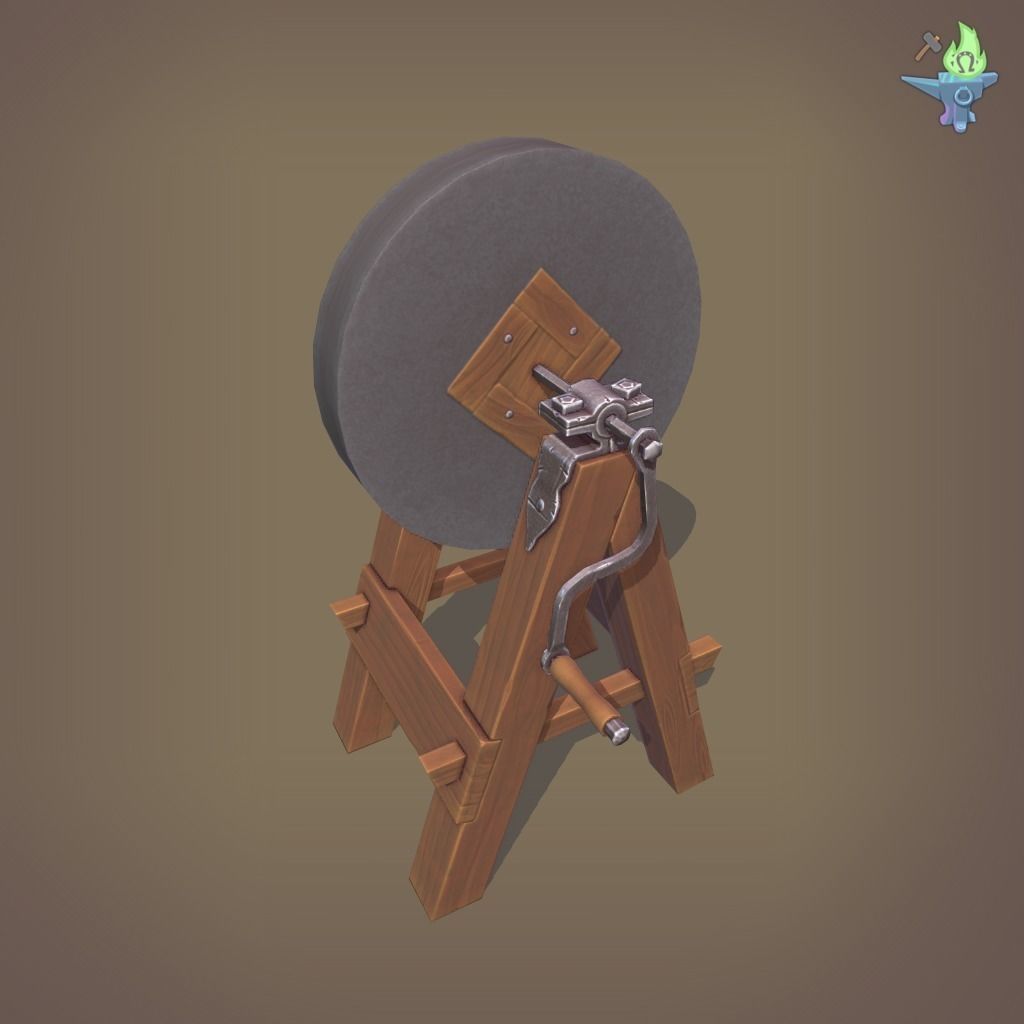 Medieval Grindstone Low-poly 3D model_27