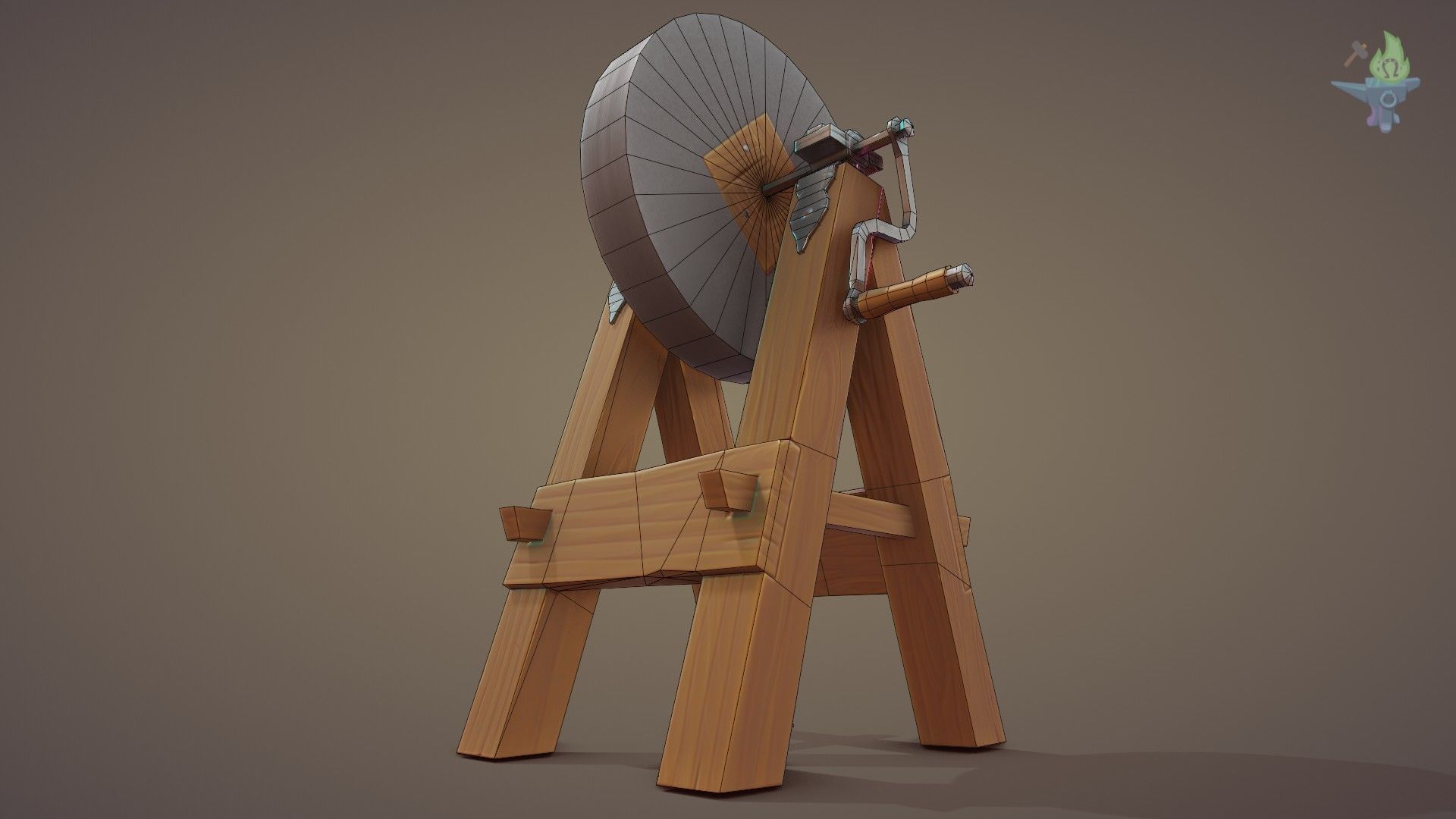 Medieval Grindstone Low-poly 3D model_2