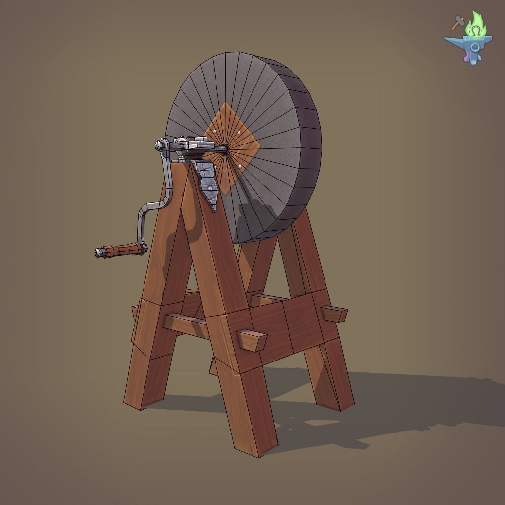 Medieval Grindstone Low-poly 3D model_23