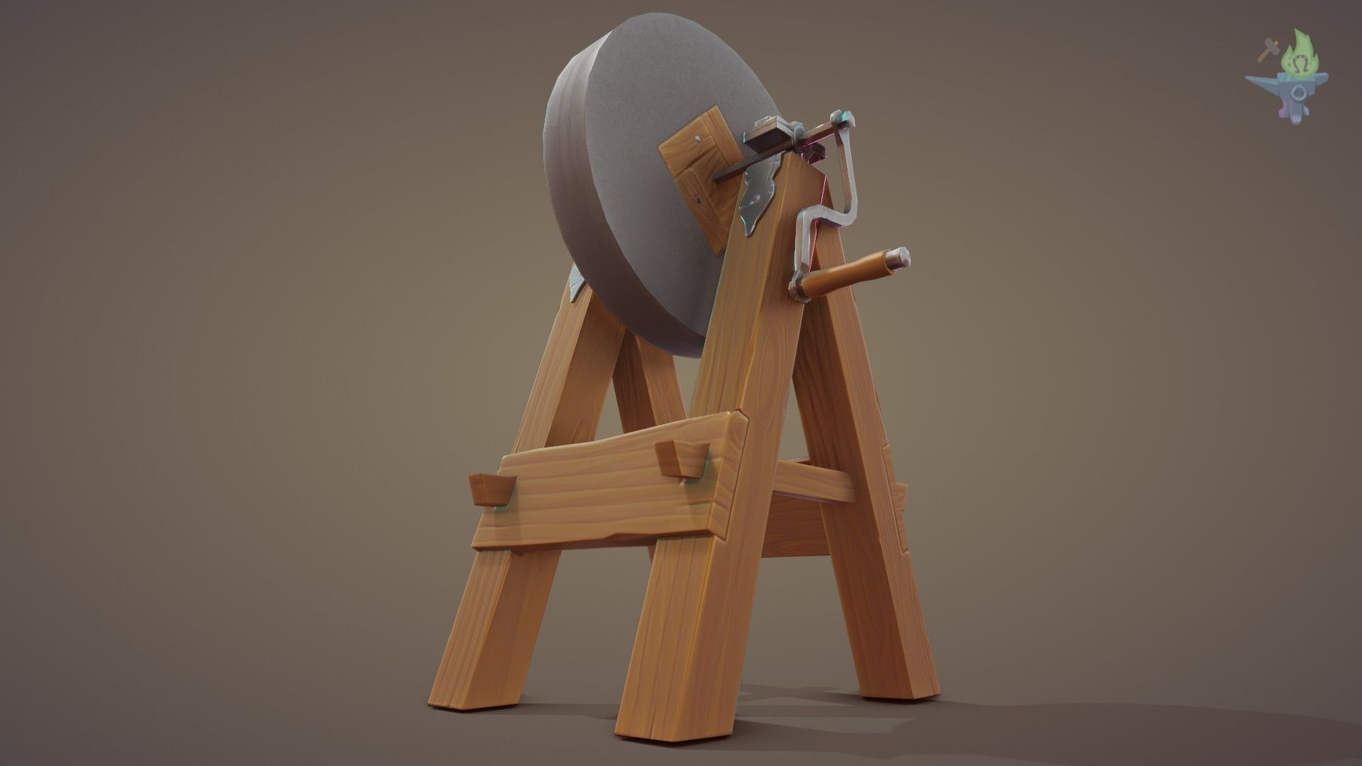Medieval Grindstone Low-poly 3D model_1