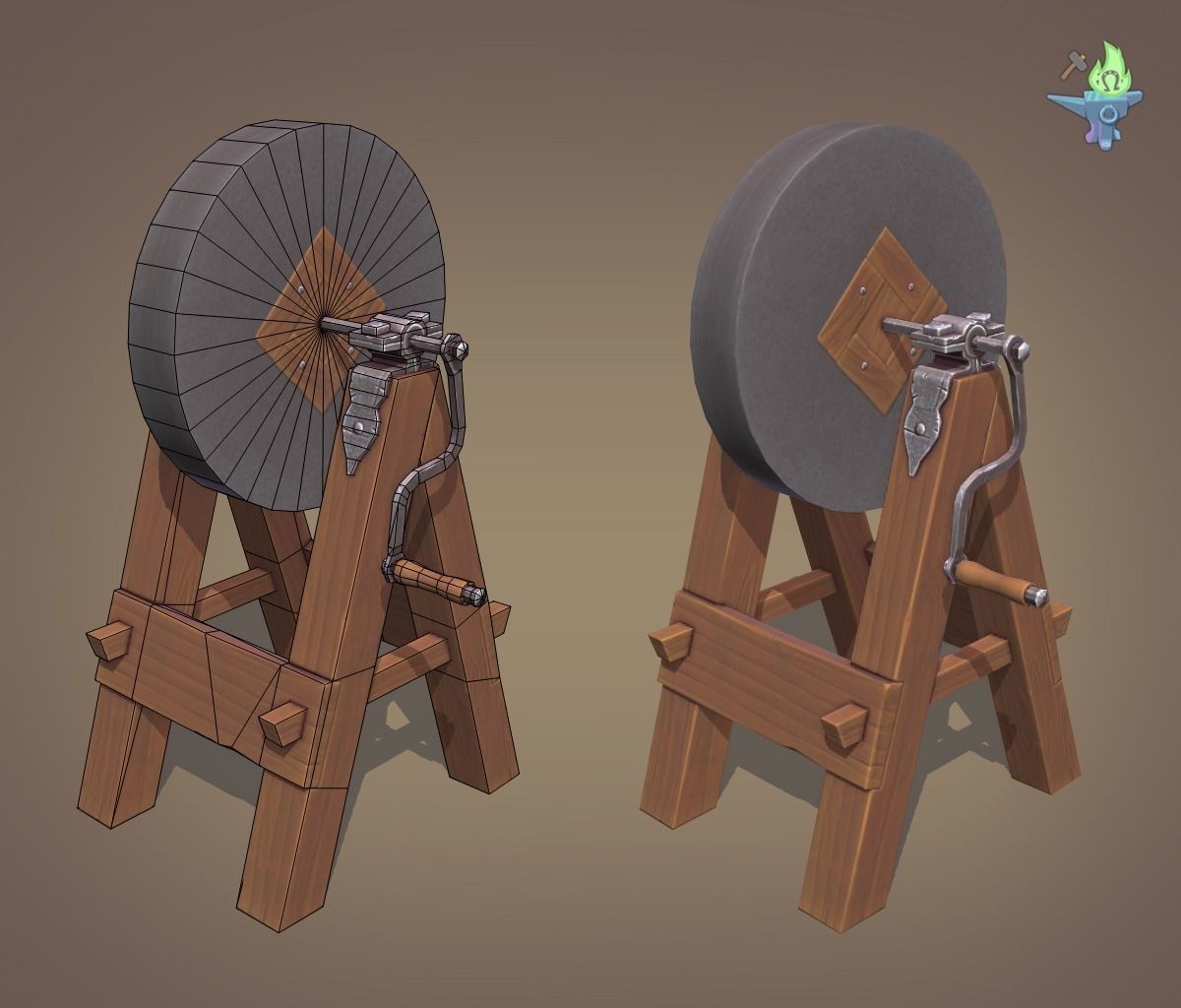 Medieval Grindstone Low-poly 3D model_21