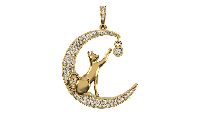 Cat and Moon pendant 3D print model