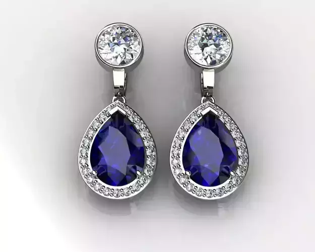 Pear Shaped Blue Sapphire And Diamond Earrings