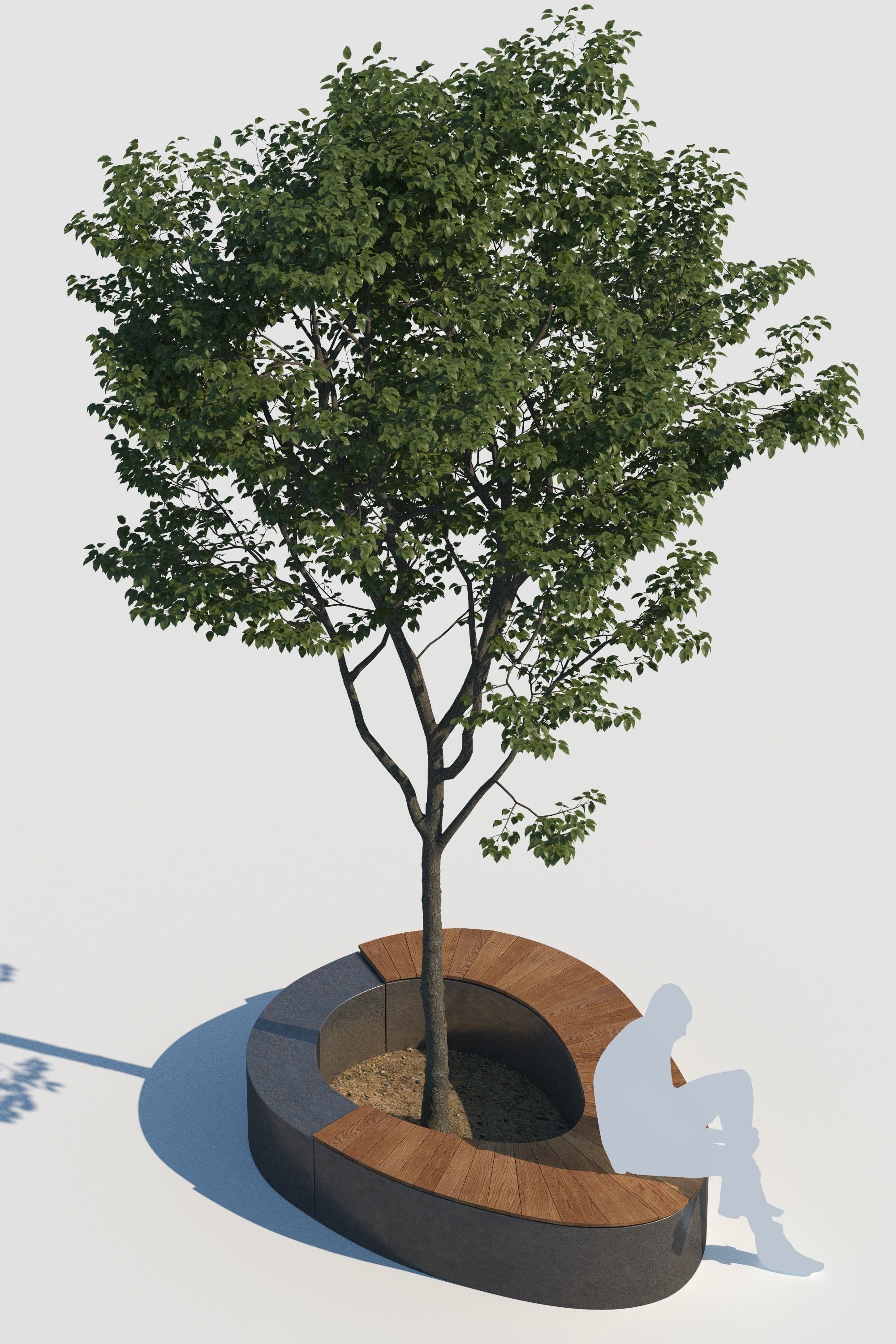 street bench and tree wind animation 3D model_2