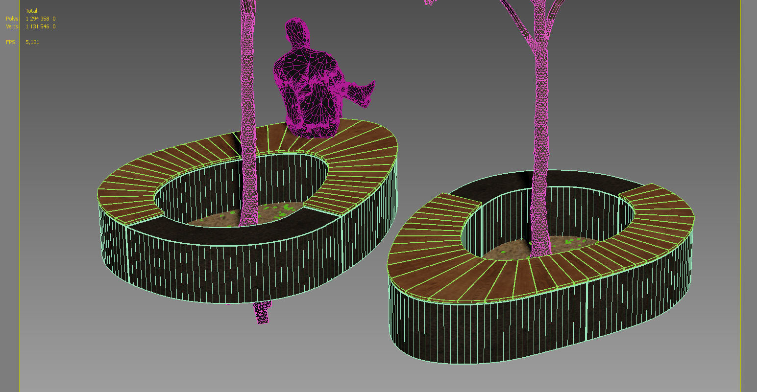 street bench and tree wind animation 3D model_7