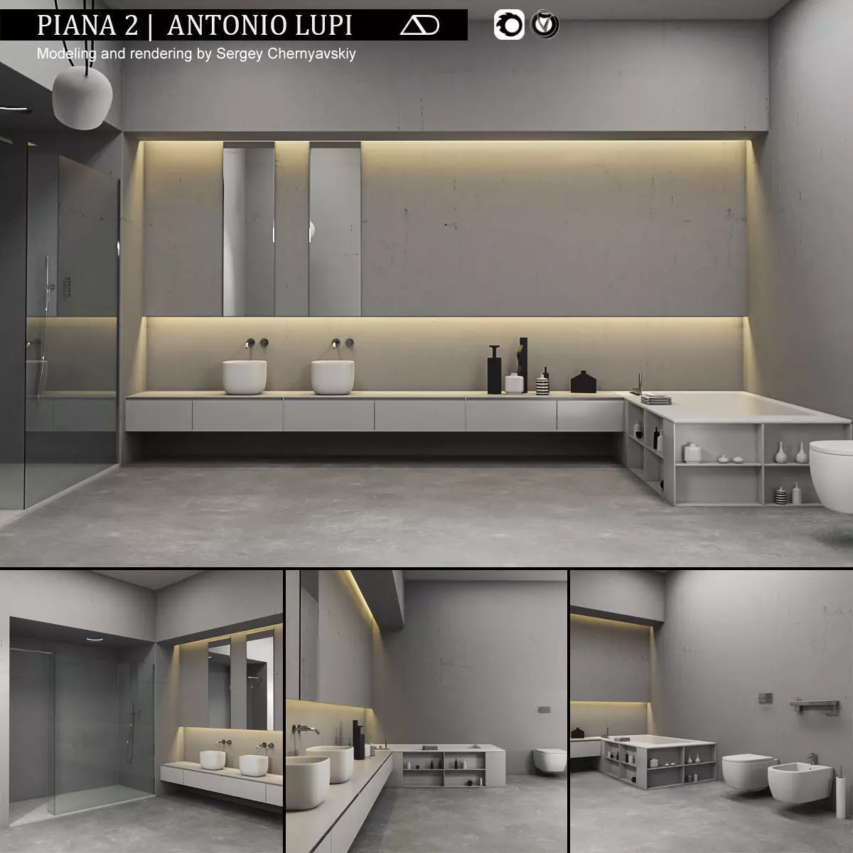Bathroom furniture set Piana 2 3D model_0